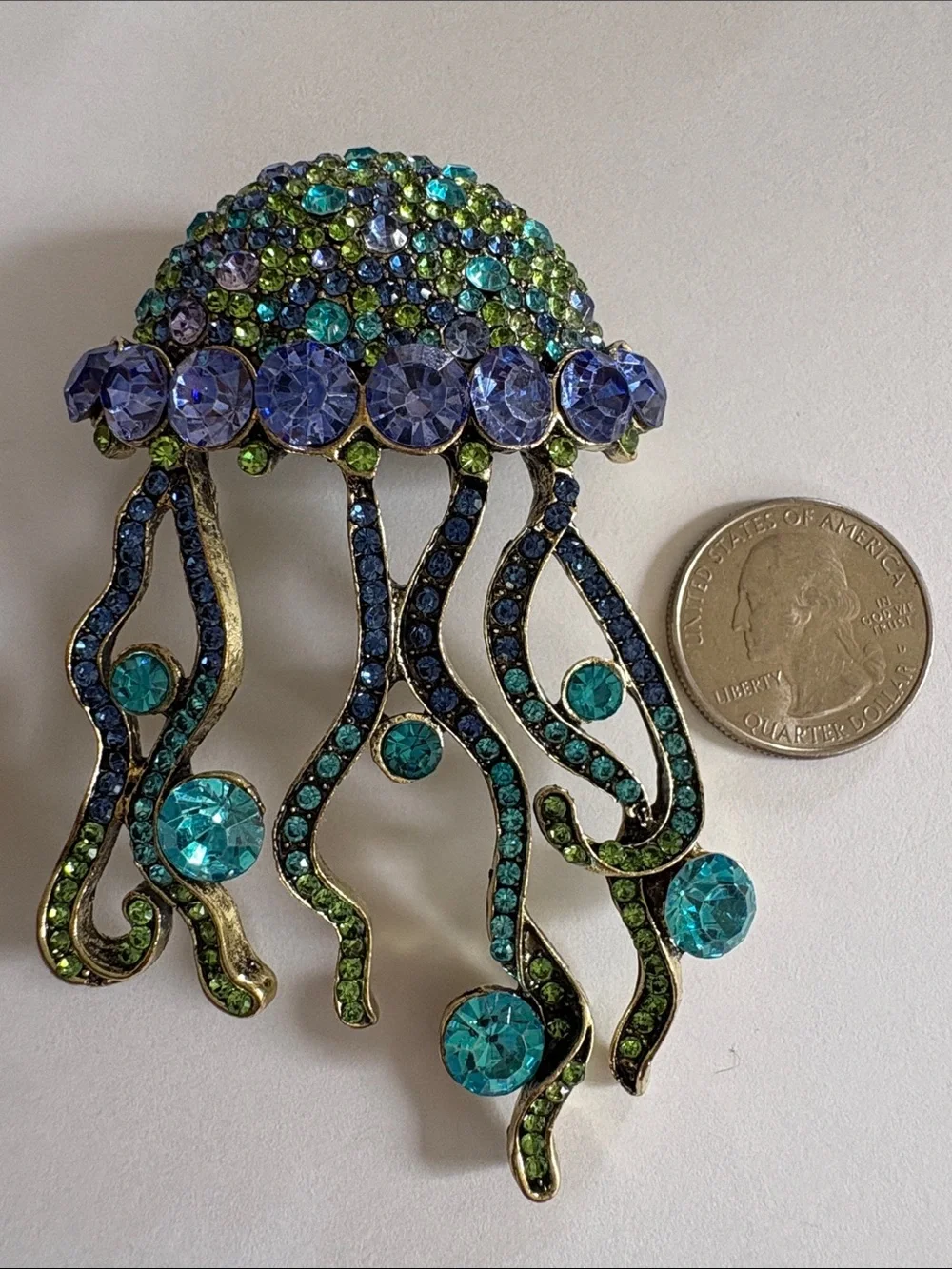 Sparkling Blue & Green Jellyfish Brooch
